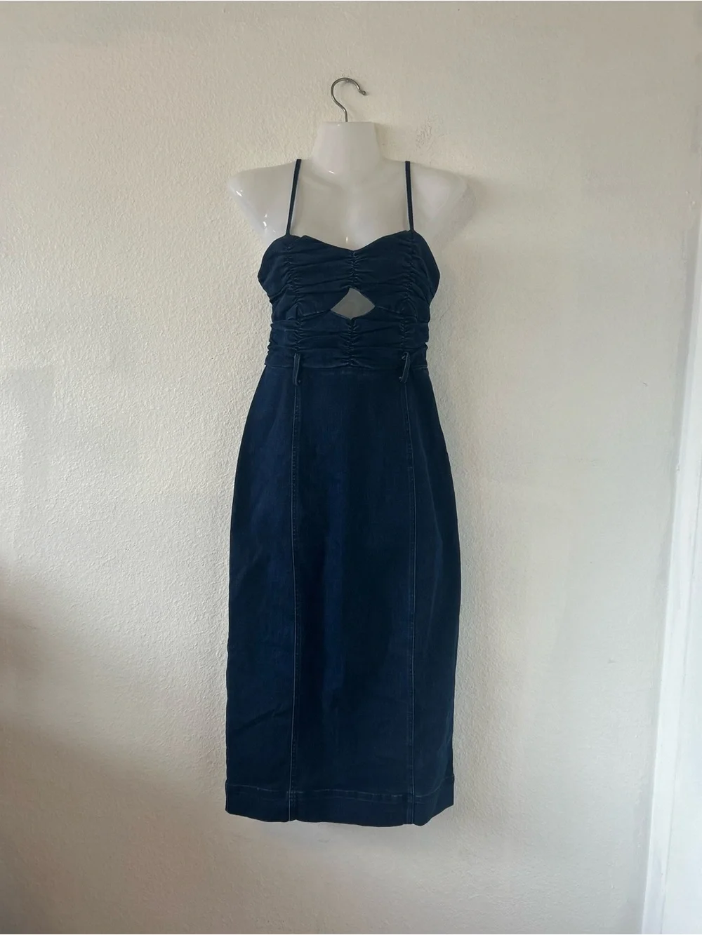Free People Serenity Ruched Denim Midi Dress Midnight Size S
